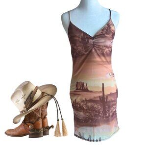 Caution to the Wind Desert Scene Mesh Slip Dress | Size S | Boho Western Vibes